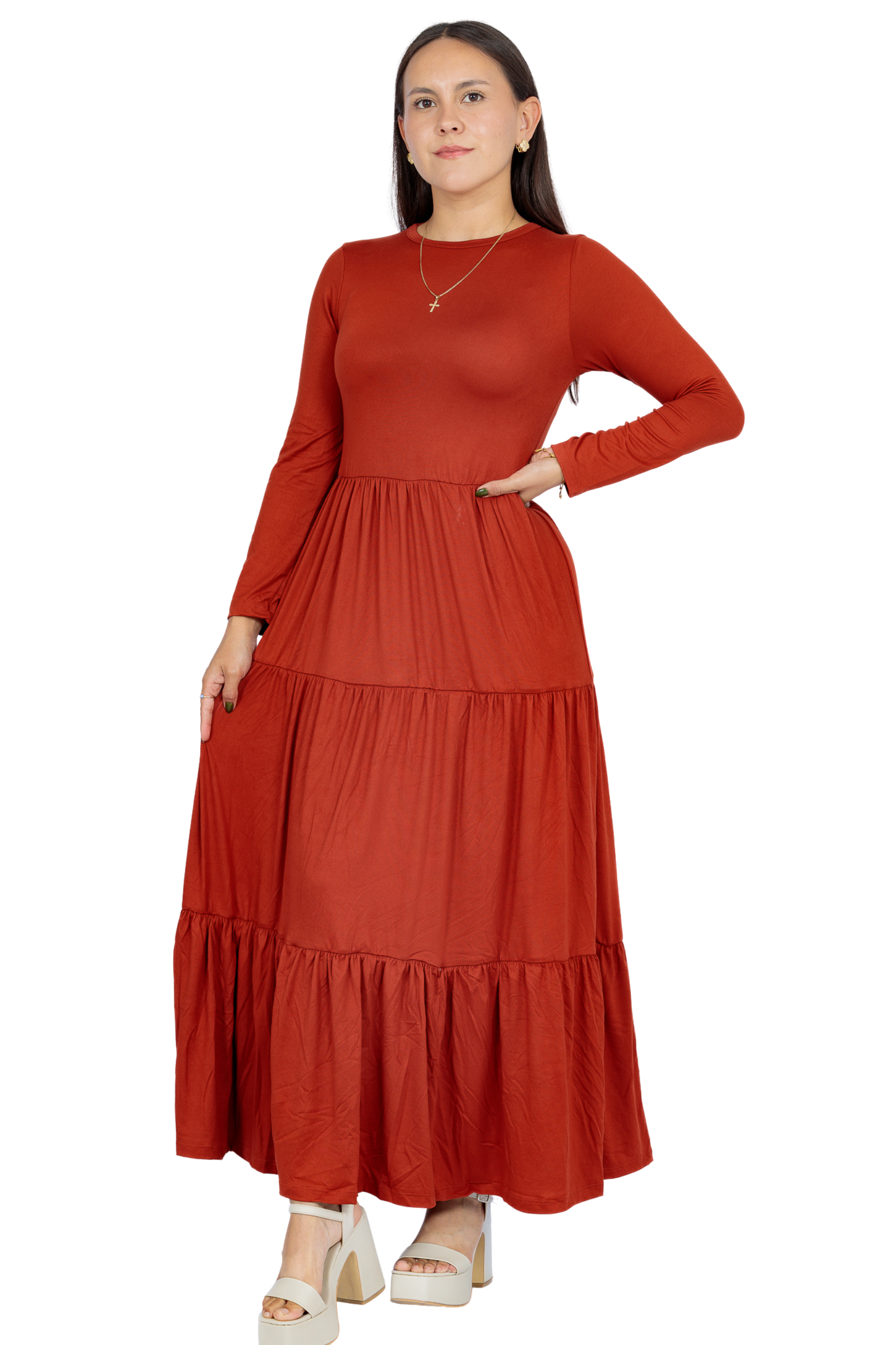 Maxivestido Tulum manga larga
