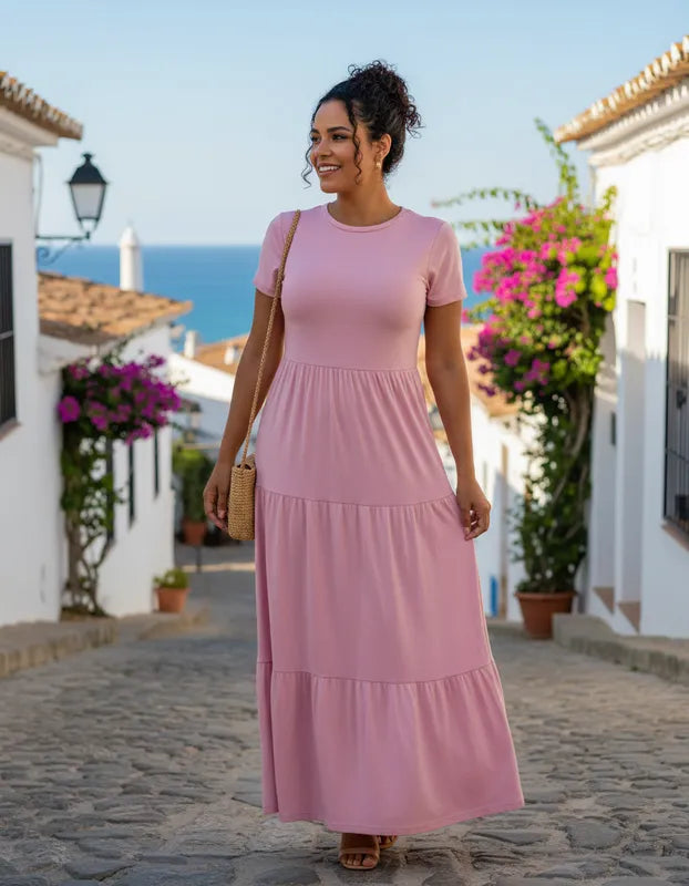 Maxivestido Tulum Manga Corta